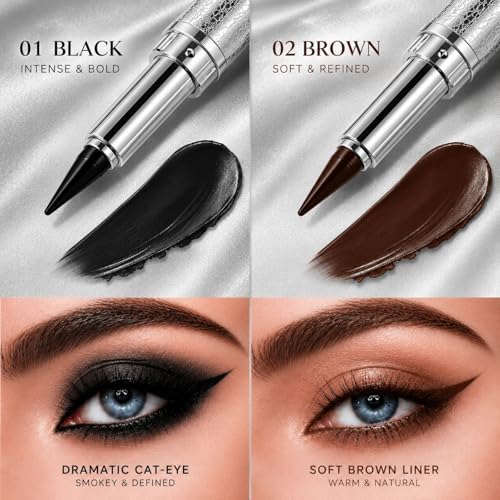 2 Pc Waterproof Gel Eyeliner Pencil Set - Black & Brown