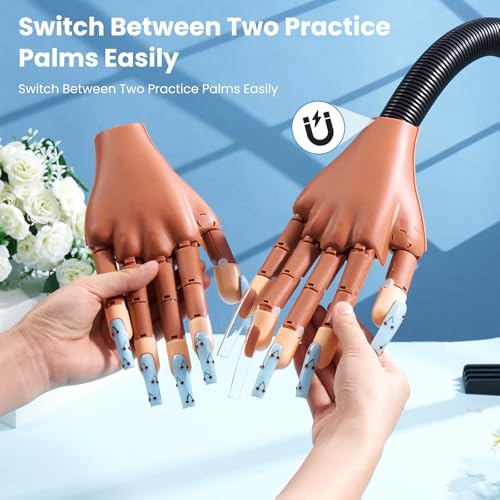 Magnetic Practice Hand for Acrylic Nails Kit: Flexible Nail Hands Acrylic Powder Set for Nail Extensions Caving - Mannequin Training Hand for Beginner Salon Home