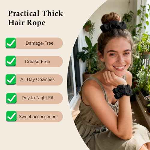 Satin Scrunchies for Women ? 8PCS Black Silk Hair Ties ? No Crease, Frizz-Free, Gentle Elastic Hair Bands for Thick & Thin Hair, Soft & Stylish Hair Accessories Gifts