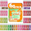 64 Pack Natural Lip Balm Bulk with Vitamin E and Coconut Oil - Moisturizing Dry Cracked Lips, Mini Chap Stick Gifts for Kids Women Men- 16 Flavors - Non-GMO
