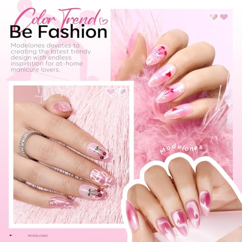 Modelones Pink Gel Nail Polish Set with Cat Eye and Accessories - A4 Pink Girl Variation