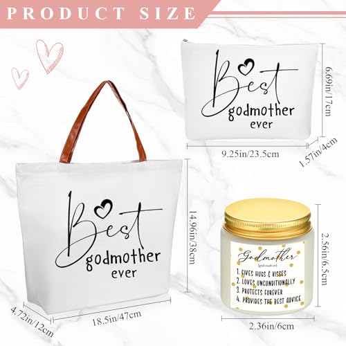 Domensi 4 Pack Godmother Proposal Gifts Set Mother Day Included 20oz Stainless Steel Tumbler Cup with Straw and Lid Best Godmother Ever Gift Tote Bag Makeup Bag Scented Candle Mom Gifts(Pink)