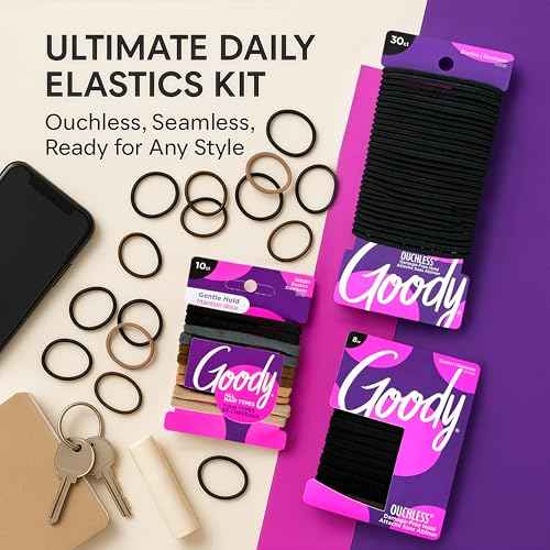 Goody Ultimate Daily Elastics Kit 48-Count | Ouchless No-Damage Hair Ties for Women & Men | 30 Black Elastics + 10 Neutral Seamless + 8 Black Seamless Ponytail Holders for All Hair Types