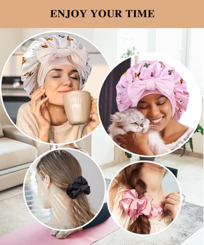 Satin Bonnets for Sleeping & Braids with Scrunchies