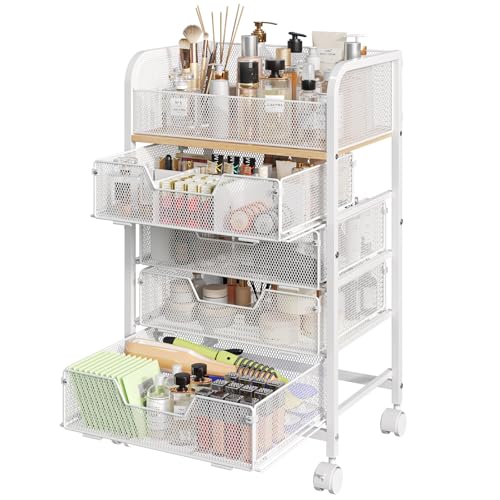 Hongtamoya Rolling Makeup Cart Organizer with 4 Drawers
