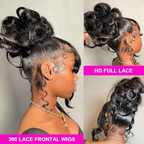 Ossilee 26 Inch Hidden Strap Glueless 360 Lace Front Wigs Human Hair Pre Cut Pre Bleached Pre Plucked Body Wave 360 Full Lace Wigs Human Hair for Black Women 200% Density HD Lace Front Wigs Human Hair