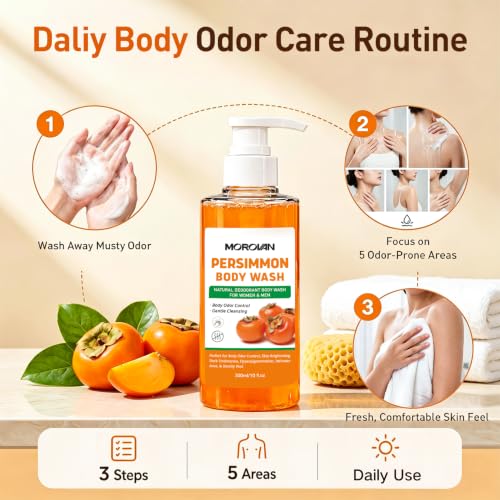 Morovan Persimmon Body Wash for Elderly Skin - Odor Control & Nourishing Cleanser