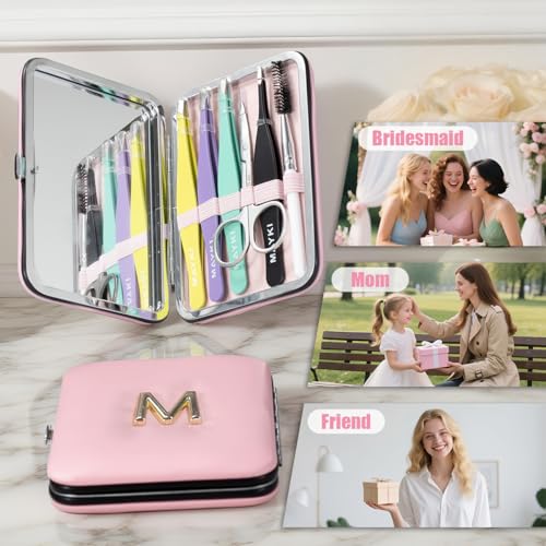 Initial M Tweezers with Mirror – Personalized Eyebrow Tool