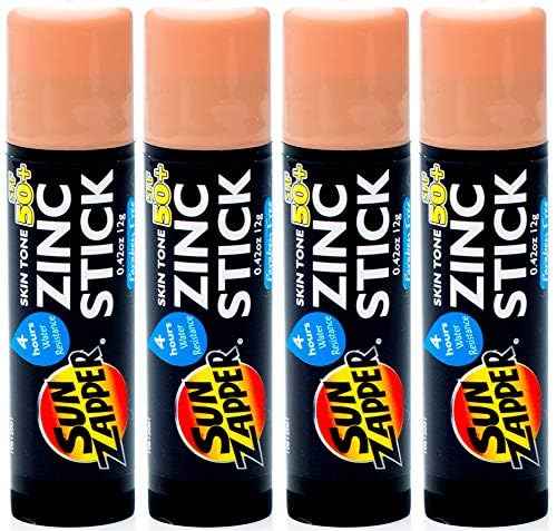 Sun Zapper Zinc Oxide Sunscreen Stick SPF 50+ Light Skin Tone – 4-Pack (0.42 oz each) – Water-Resistant Mineral Sunblock with Vitamin E & Aloe Vera – Made in Australia
