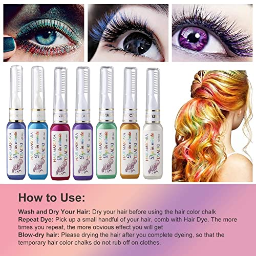 Temporary Washable Hair Color Mascara Stick - Non-Toxic, Vibrant Hair Dye for Girls & Women (8PCS)