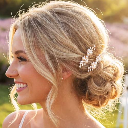 Pearl Rhinestone Bridal Hair Comb Set - Gold Wedding Hair Accessories