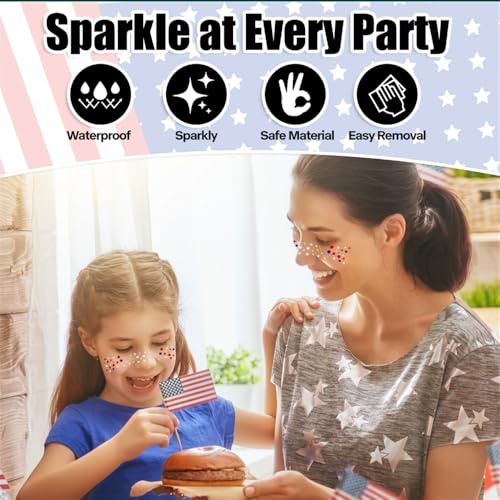 Red White Blue Glitter Freckles Tattoo - 4th of July, 6 Pack