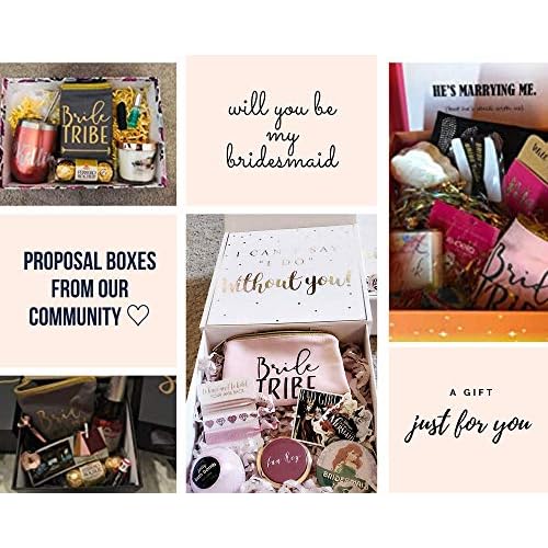 Heather & Willow 6 Piece Set | Bride Tribe Canvas Cosmetic Makeup Clutch Gifts Bag for Bridesmaid Proposal Box & Bridesmaids Bachelorette Party Favors (Grey)