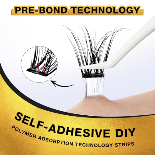 Self Adhesive Eyelashes - 150pcs No Glue Needed Eyelash Extensions 8-16mm Pre-Glued Lashes with Applicator Tweezers, Reusable Fake Eyelashes Clusters for Natural & Dramatic Looks for Beginners