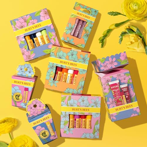 Burt's Bees Gifts Ideas - In Full Bloom Lip Balm Set, Original Beeswax, Dragonfruit Lemon, Tropical Pineapple & Strawberry, Natural Origin Lip Treatment, 4 Tubes, 0.15 oz.