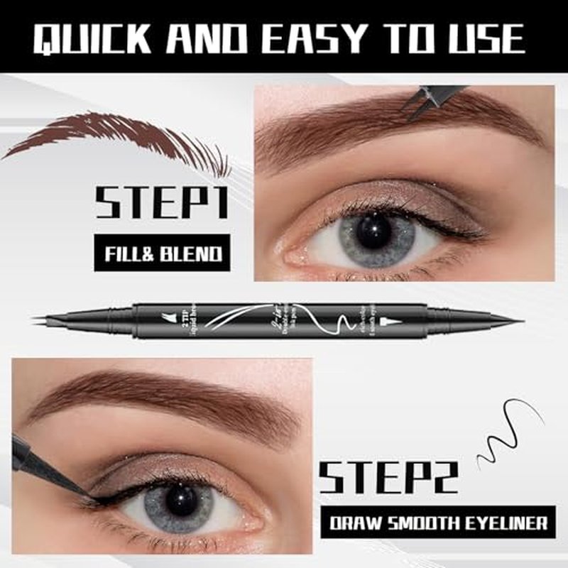 2-in-1 Curved Eyebrow Pen & Eyeliner - Waterproof, Smudge-Proof