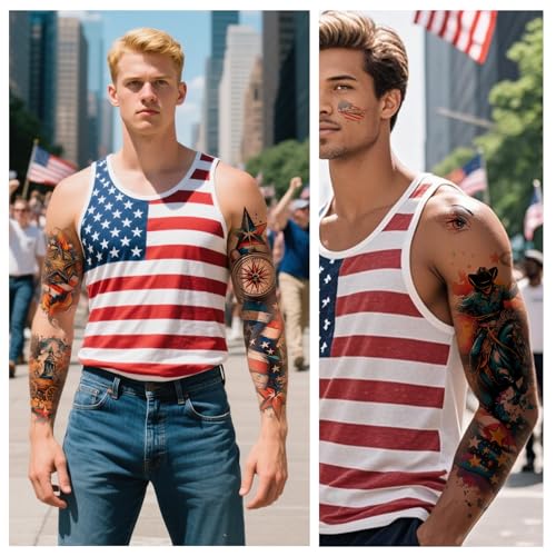 Patriotic Temporary Tattoos USA Flag Waterproof 4th of July