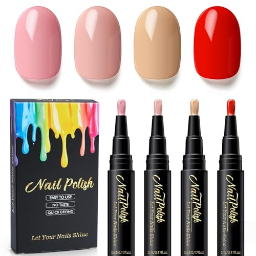 Quick Dry Water-Based Nail Polish Pen Set - 4 Color DIY Nail Art Kit