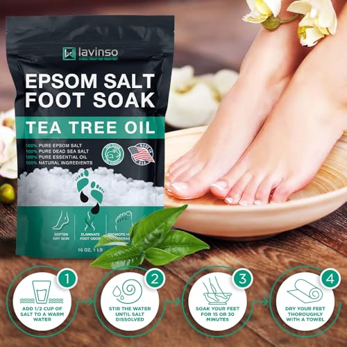 Lavinso Tea Tree Oil Foot Soak with Epsom Salt for Sore Feet & Calluses - 1 lb