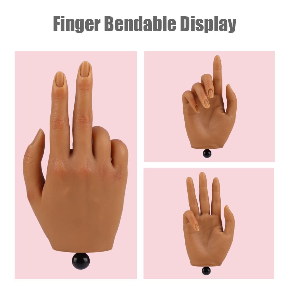 Practice Hand for Acrylic Nails with Stand Bracket, Silicone Fake Hands to Practice Fake Nails Mannequin Hand for Nails Practice and Nail Art Single Right Hand Color 4#