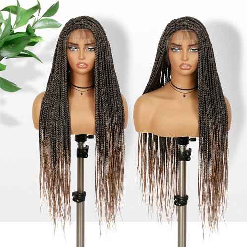 Ombre Box Braided Wig, Long Synthetic Hair, Black to Honey Blonde (Ombre Blonde)