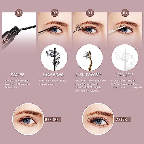 QUEWEL Cluster Lashes 72pcs C/D Curl 8-16mm DIY Eyelash Extensions