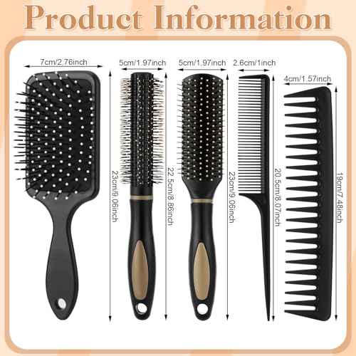 5Pcs Hair Brushes for Women Hair Comb Set Detangler Brush for Men and Women Wet, Dry, Curly and Straight Hair
