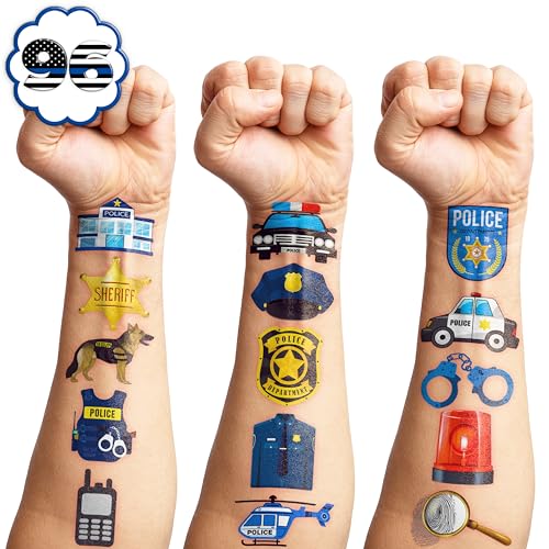 96 Pc Police Officer Temporary Tattoos for Kids