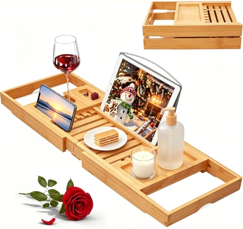 Artmalle Expandable Bamboo Bathtub Caddy Tray for Tub – Bedside & Spa