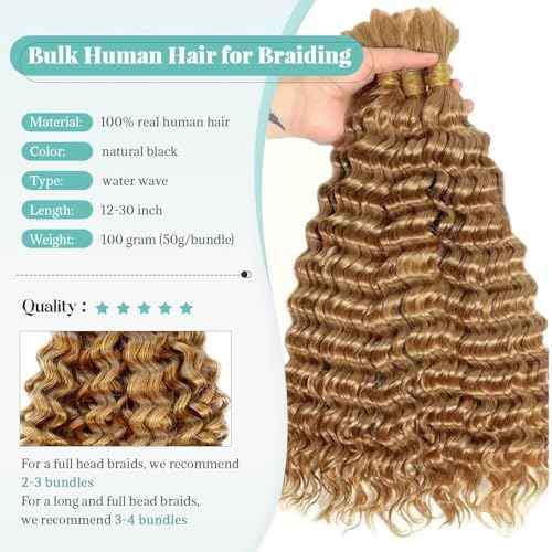 Human Braiding Hair for Boho Braids Bohemian 24 Inch Curly Boho Hair for Braiding Knotless Deep Water Wave Bulk Human Hair for Braiding No Weft 2 Bundles/Pack 100G Full Head