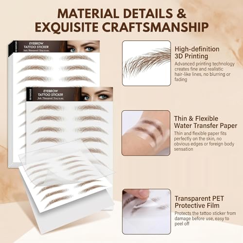 4D Hair-Like Eyebrow Tattoo Stickers - 54 Pairs (6 Sheets)