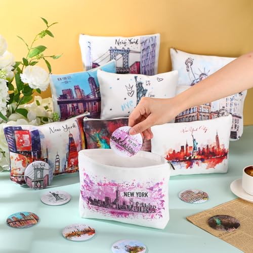 18 Set New York Souvenirs Gifts Bulk City Cosmetic Bag Nyc Makeup Mirrors Souvenirs from USA Women New York Makeup Bag Birthday Party Favors Trip Journey Gifts for Friend Sisters