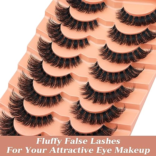 Newcally Russian Strip Lashes - Wispy Mink D-Curly Fake Eyelashes 9 Pairs