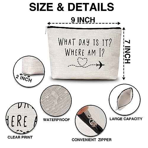 AWSICE Flight Attendant Makeup Bag What Day Is It Where Am I Cosmetic Travel Toiletry Bags Friendship Gift For Stewardess Flight Crew Women Sister Friend-A13