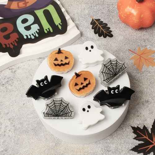 Mini Halloween Hair Claw Clips for Girls Pumpkin Ghost Bat Spider Web Designs Hair Clips Cute Halloween Hair Accessories
