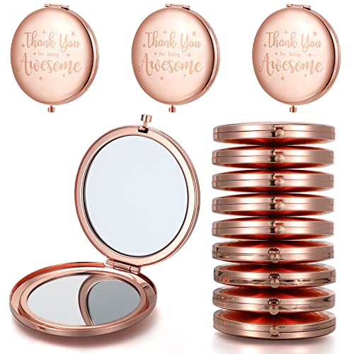 Roowest 12 Pcs Inspirational Compact Mirror Birthday Small Gifts for Mom Women Bulk Double Sided Travel Thank You for Being Awesome Makeup Magnifying Pocket Mirror for Purse(Rose Gold)
