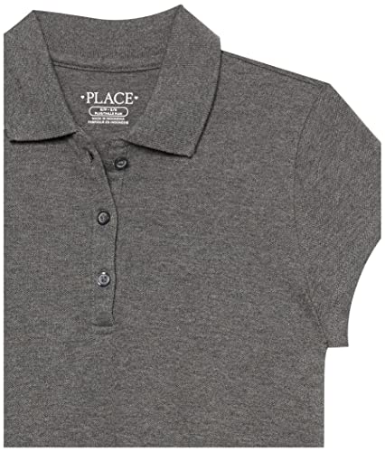 The Children's Place Girls Short Sleeve Pique Polo Shirt, Dk Heather Gray Single, X-Small Pluss