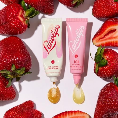 Lanolips Strawberry Lip Scrub - Natural Exfoliator with Lanolin & Vitamin E