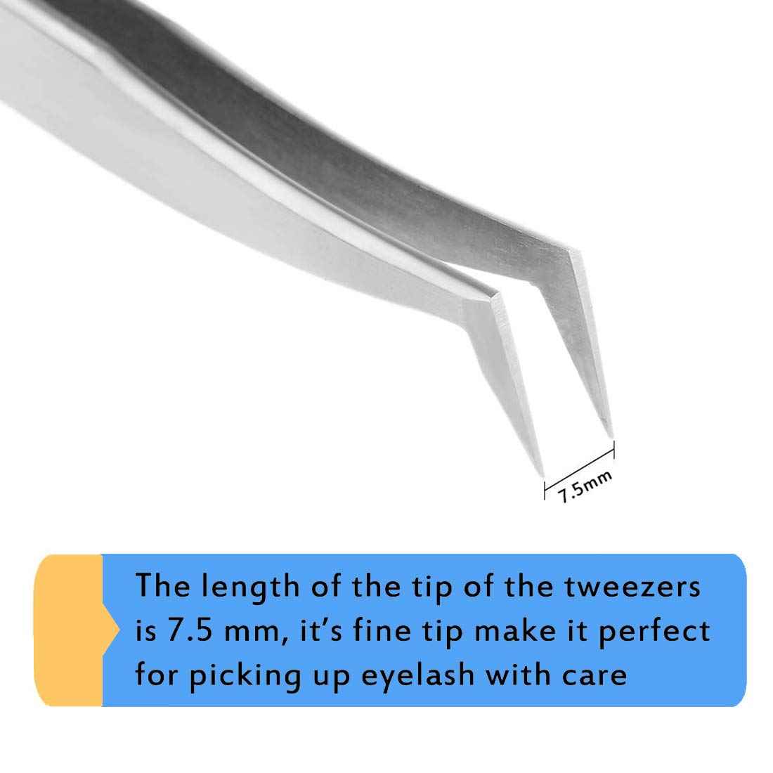 Volume Eyelash Extension Tweezer - FEITA Professional Angled Curved Pointed L-Shaped Precision Tweezers for 3D 4D 6D Lashes Extension - Silver