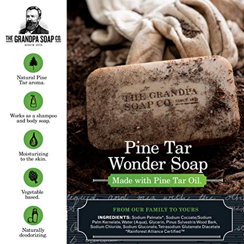 The Grandpa Soap Company Pine Tar Bar Soap The Original Wonder Soap | 3-in-1 Cleanser, Deodorizer & Moisturizer | 4.25 Oz.