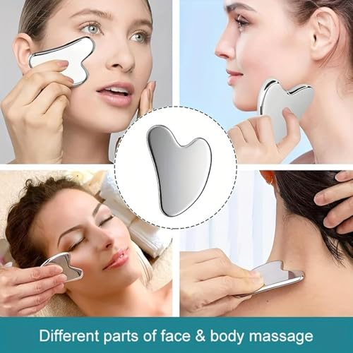 Stainless Steel Gua Sha Facial Tool for Face & Jawline - Silver Variation