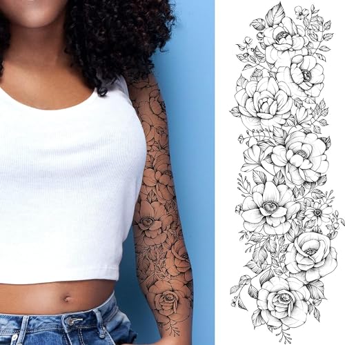 Temporary Tattoo Sleeve - 2 Pack Rose Flower Full Arm Stickers