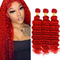 Burgundy Red Deep Wave Human Hair Bundles - 26 28 30 Inch