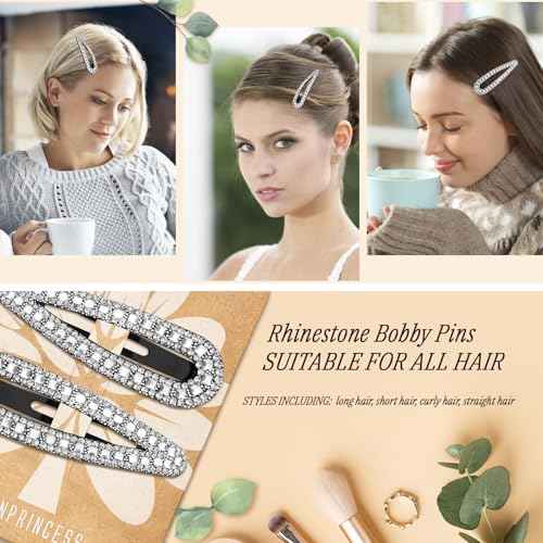 2PCS Rhinestone Hair Clips,Snap Hair Accessories,Decorative Hair Clips,Rhinestone Barrettes For Women Girls(SET14)