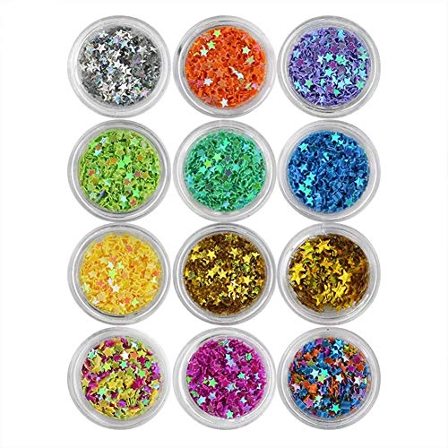 Minejin Nail Art Glitter Sequins Five Star 3D DIY Manicure Decals Decoration 12 Colors