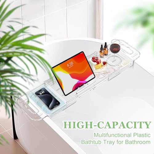 Expandable Bathtub Caddy Tray, Clear Acrylic Bath Organizer