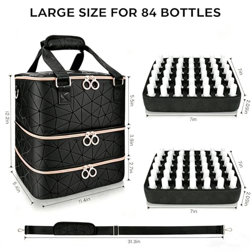 Nail Polish Organizer Bag - Holds 84 Bottles, 3-Layer Storage Case