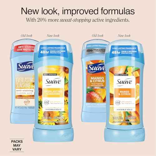 Suave Antiperspirant Deodorant for Women Variety 3-Pack ? Tropical Paradise, Mango & Citrus + Everlasting Sunshine, Anti-Staining Invisible Solid, Talc-Free, 2.7 Oz Ea