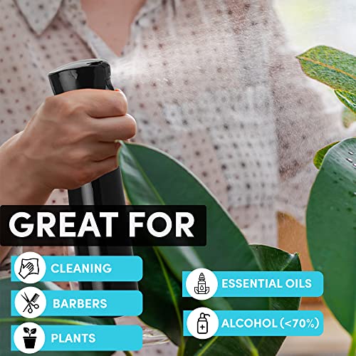 Hula Home Spray Bottle for Hair (10.1oz/300ml) Continuous Empty Ultra Fine Plastic Water Mist Sprayer – For Hairstyling, Cleaning, Salons, Plants, Essential Oil Scents & More - Black