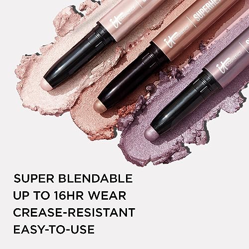 IT Cosmetics Superhero No-Tug Waterproof Eyeshadow Stick, Tough Tan - Warm Matte Medium Tan - Longwear, Blendable Cream Eyeshadow with Built-In Primer - Suitable for Sensitive Eyes - 0.05 oz